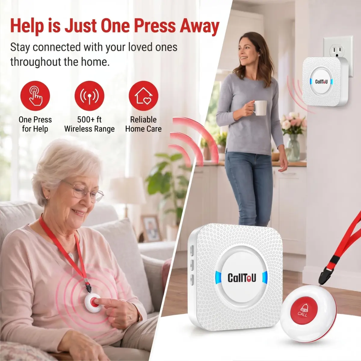 CallToU Wireless Caregiver Pager System with 2 Receivers & 3 Call Buttons | 500+ Ft Range - view 9