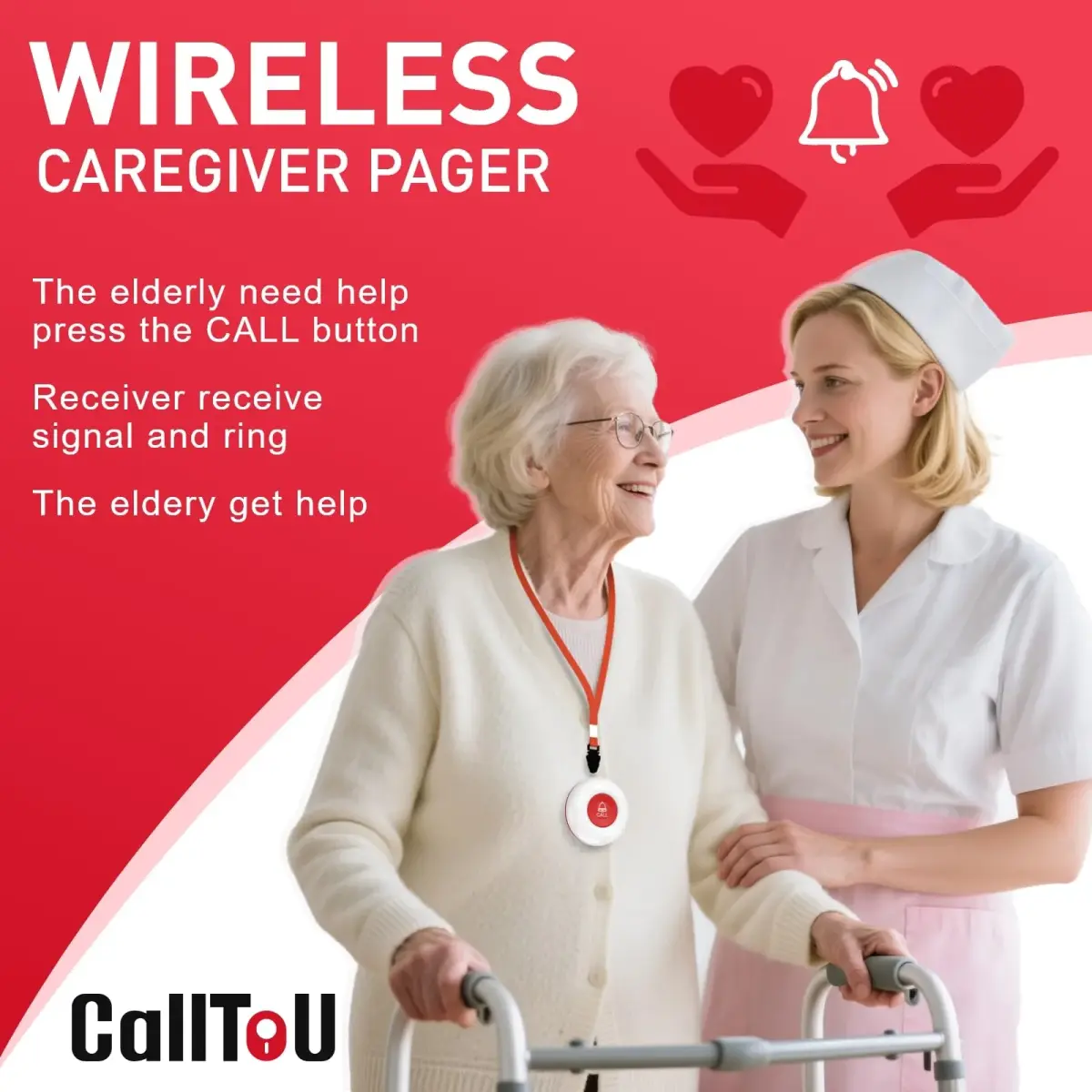 CallToU Wireless Caregiver Pager System with 2 Receivers & 3 Call Buttons | 500+ Ft Range - view 2