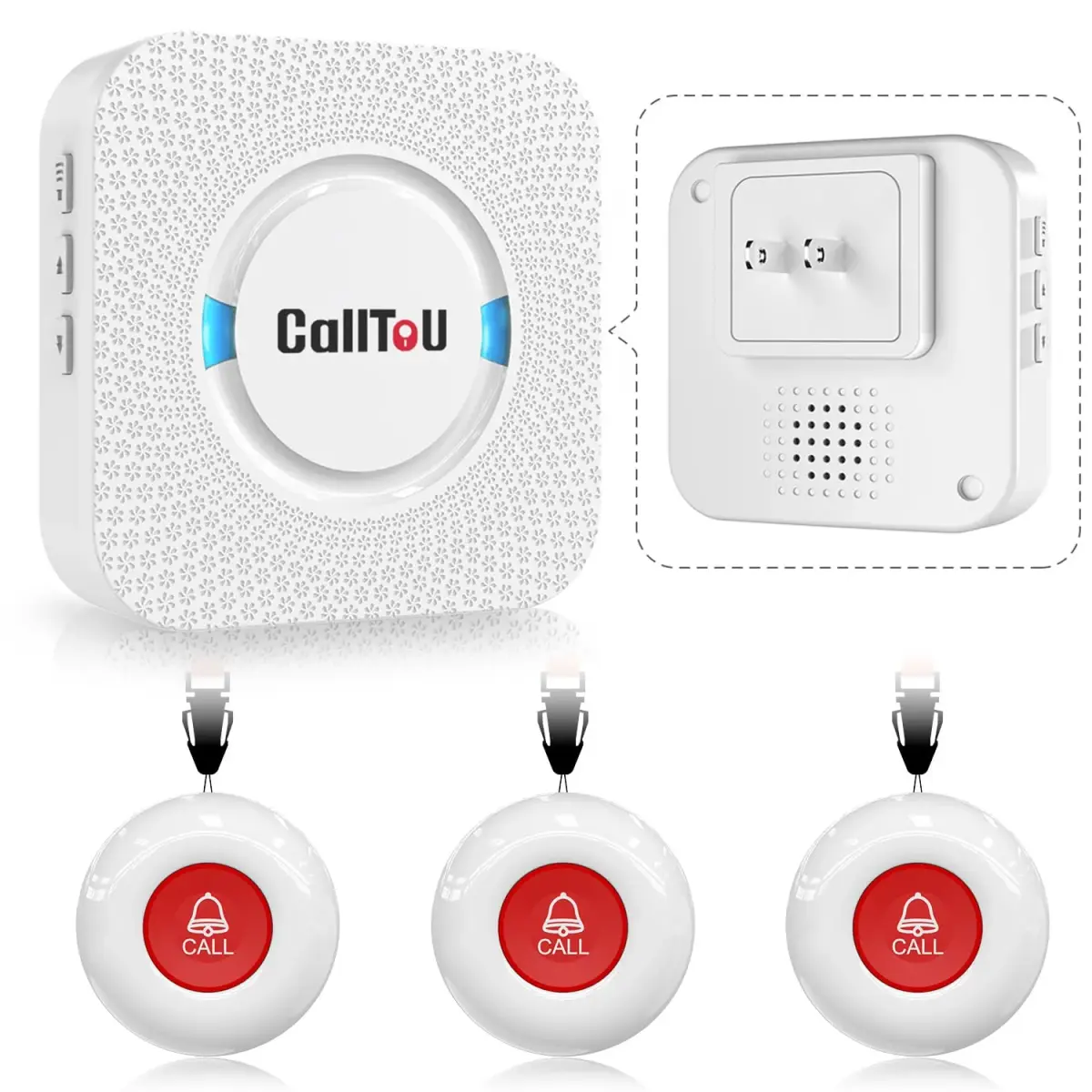 CallToU Wireless Caregiver Pager System with 3 Call Buttons & 1 Receiver | 500+ Feet Range, Waterproof - main product image