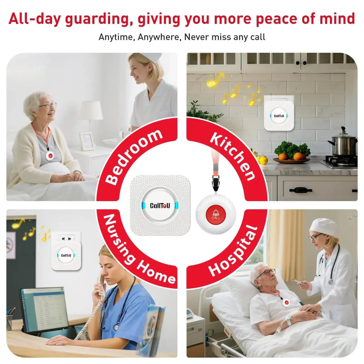 CallToU Wireless Caregiver Pager System with 3 Call Buttons & 1 Receiver | 500+ Feet Range, Waterproof - view 3
