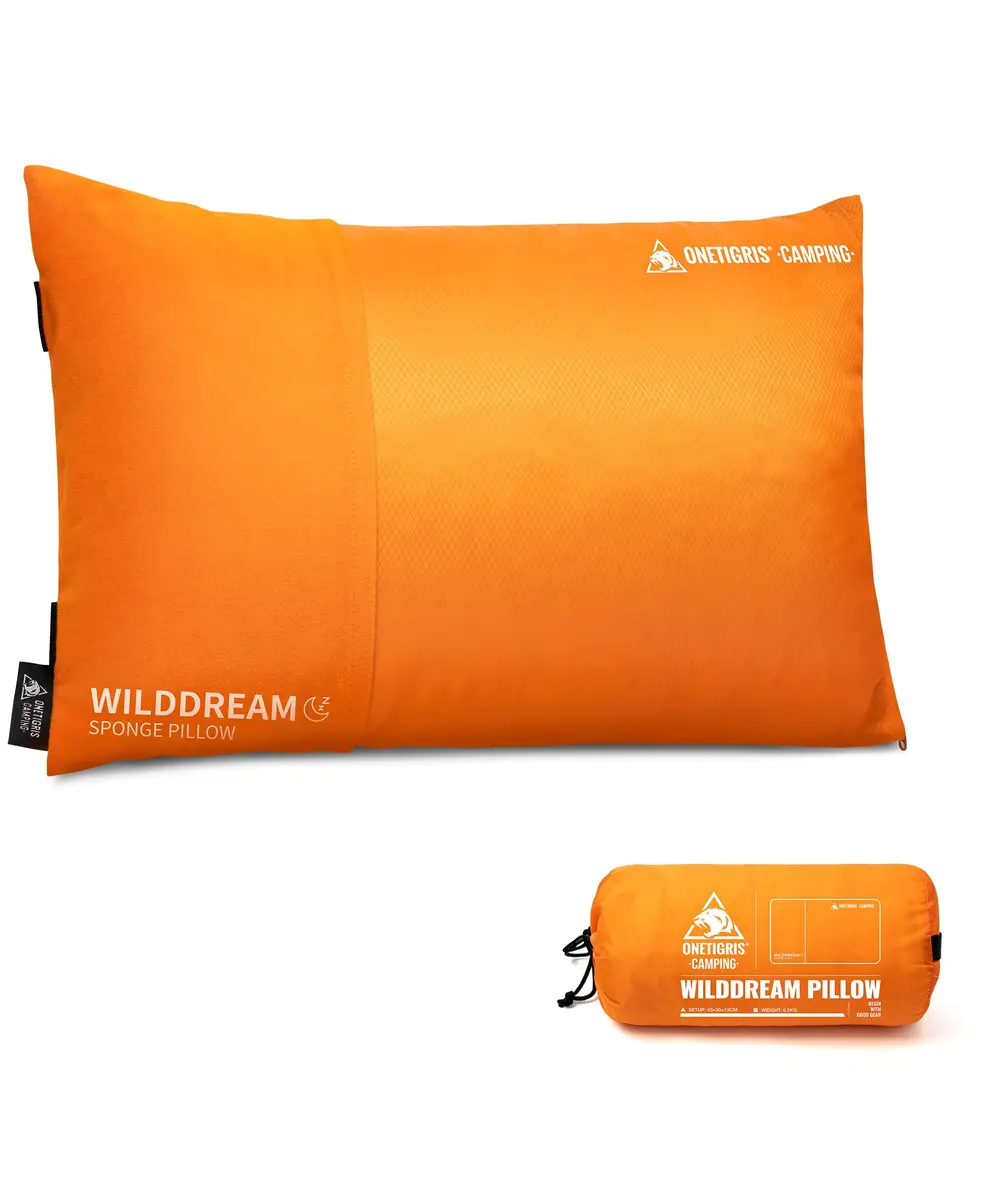 ONETIGRIS Wilddream Camping Pillow Large Orange | Shredded Memory Foam for Backpacking, Travel, Car Trips - main product image