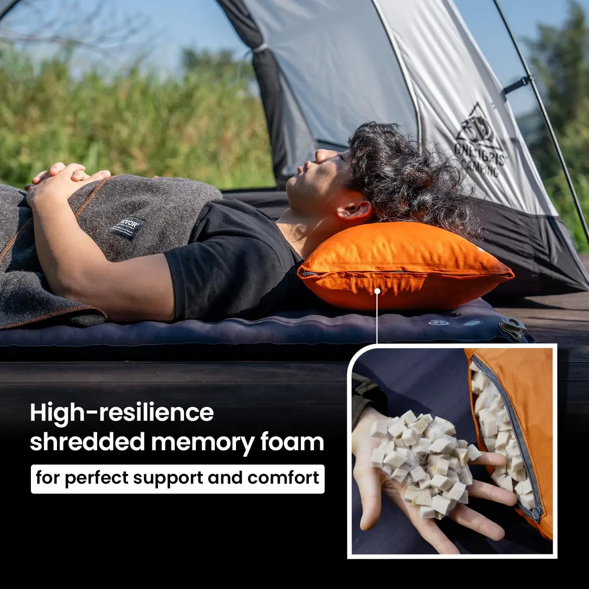 ONETIGRIS Wilddream Camping Pillow Large Orange | Shredded Memory Foam for Backpacking, Travel, Car Trips - view 6