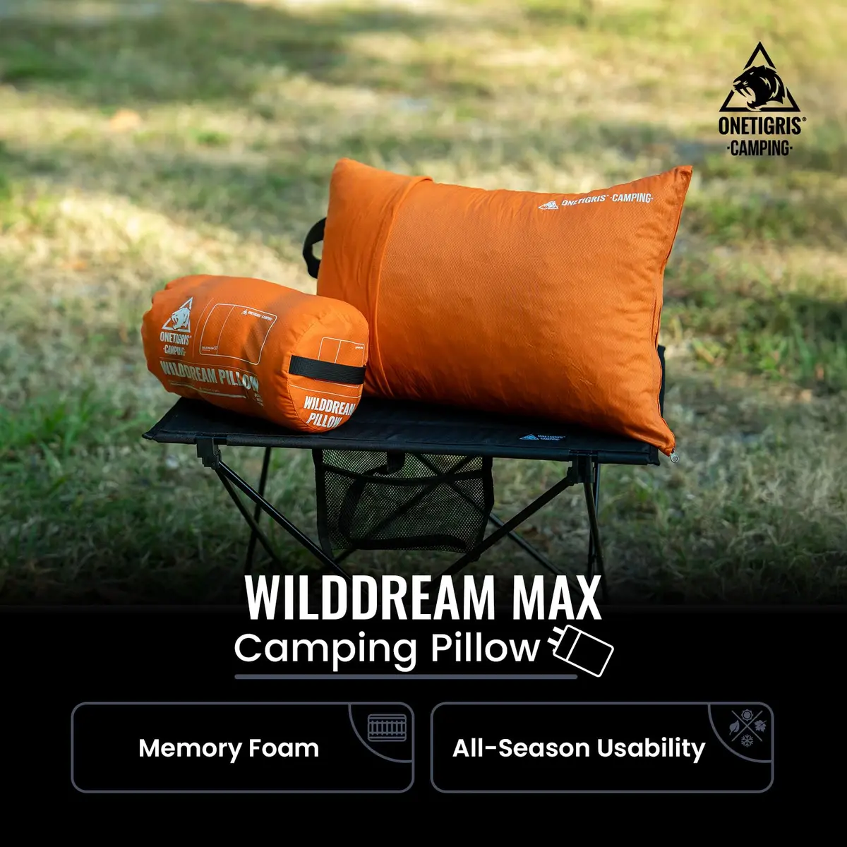ONETIGRIS Wilddream Camping Pillow Large Orange | Shredded Memory Foam for Backpacking, Travel, Car Trips - view 2