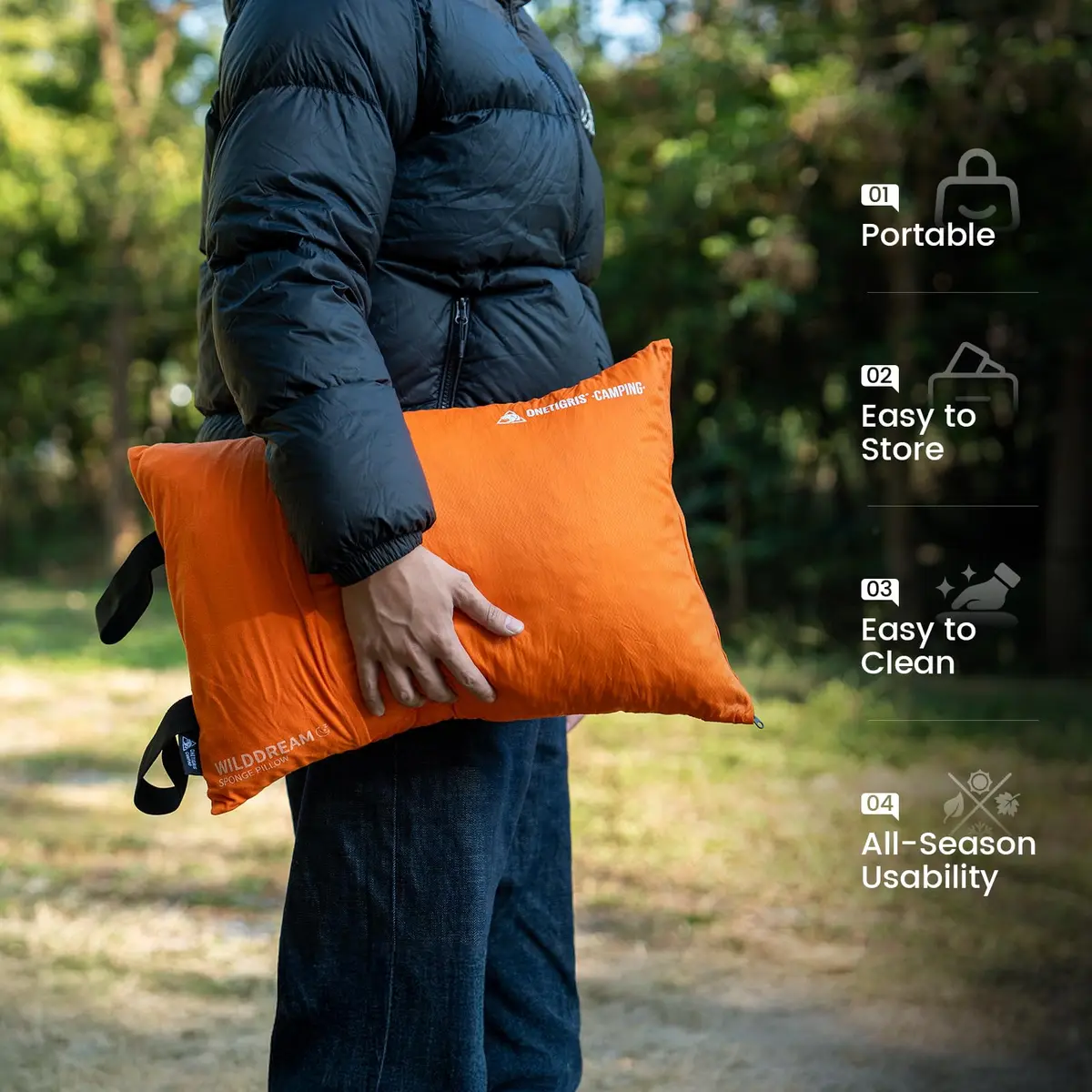 ONETIGRIS Wilddream Camping Pillow Large Orange | Shredded Memory Foam for Backpacking, Travel, Car Trips - view 4