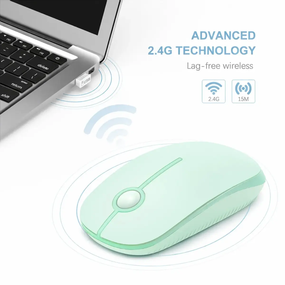 VssoPlor Wireless Mouse, 2.4G Slim Portable Computer Laptop Mouse with Nano Receiver, Light Green | Quiet Silent Optical Mice for Notebook, PC, Laptop, Computer - view 4