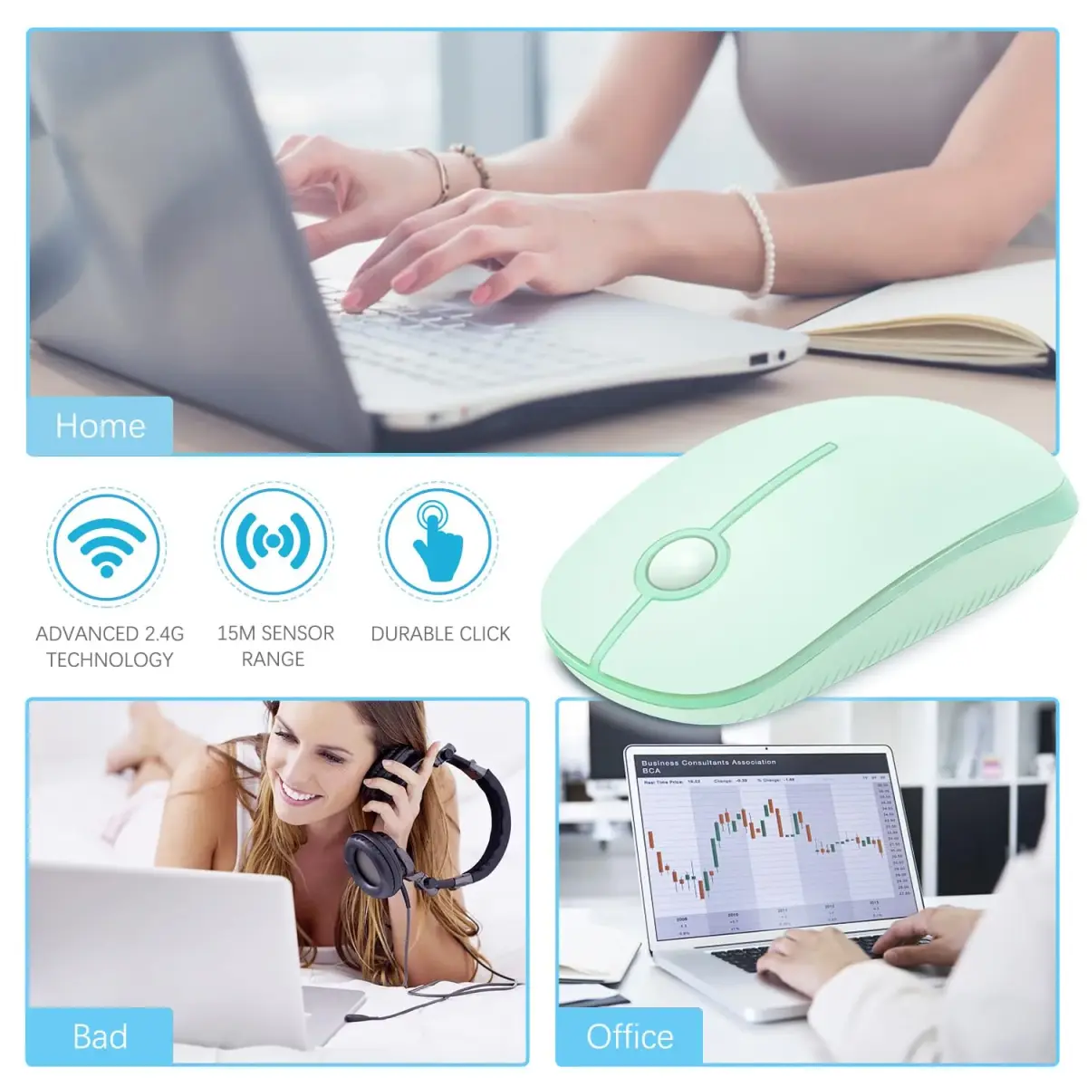 VssoPlor Wireless Mouse, 2.4G Slim Portable Computer Laptop Mouse with Nano Receiver, Light Green | Quiet Silent Optical Mice for Notebook, PC, Laptop, Computer - view 5