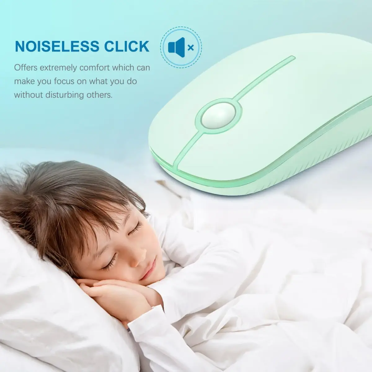 VssoPlor Wireless Mouse, 2.4G Slim Portable Computer Laptop Mouse with Nano Receiver, Light Green | Quiet Silent Optical Mice for Notebook, PC, Laptop, Computer - view 2