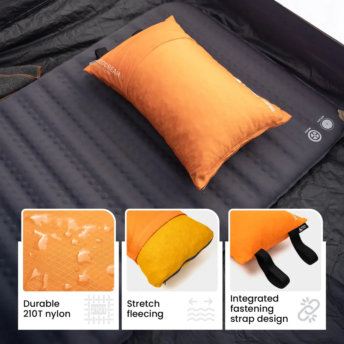 ONETIGRIS Wilddream Camping Pillow Shredded Memory Foam 550g (1.2 lb) Orange | All-Season Comfort for Backpacking & Travel - view 6