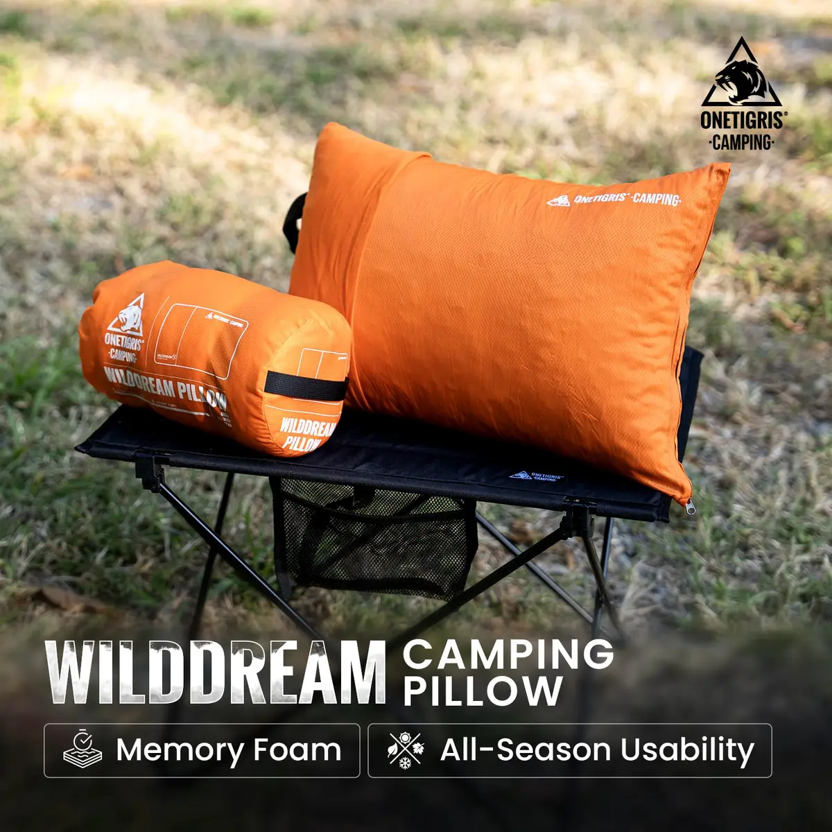 ONETIGRIS Wilddream Camping Pillow Shredded Memory Foam 550g (1.2 lb) Orange | All-Season Comfort for Backpacking & Travel - view 2
