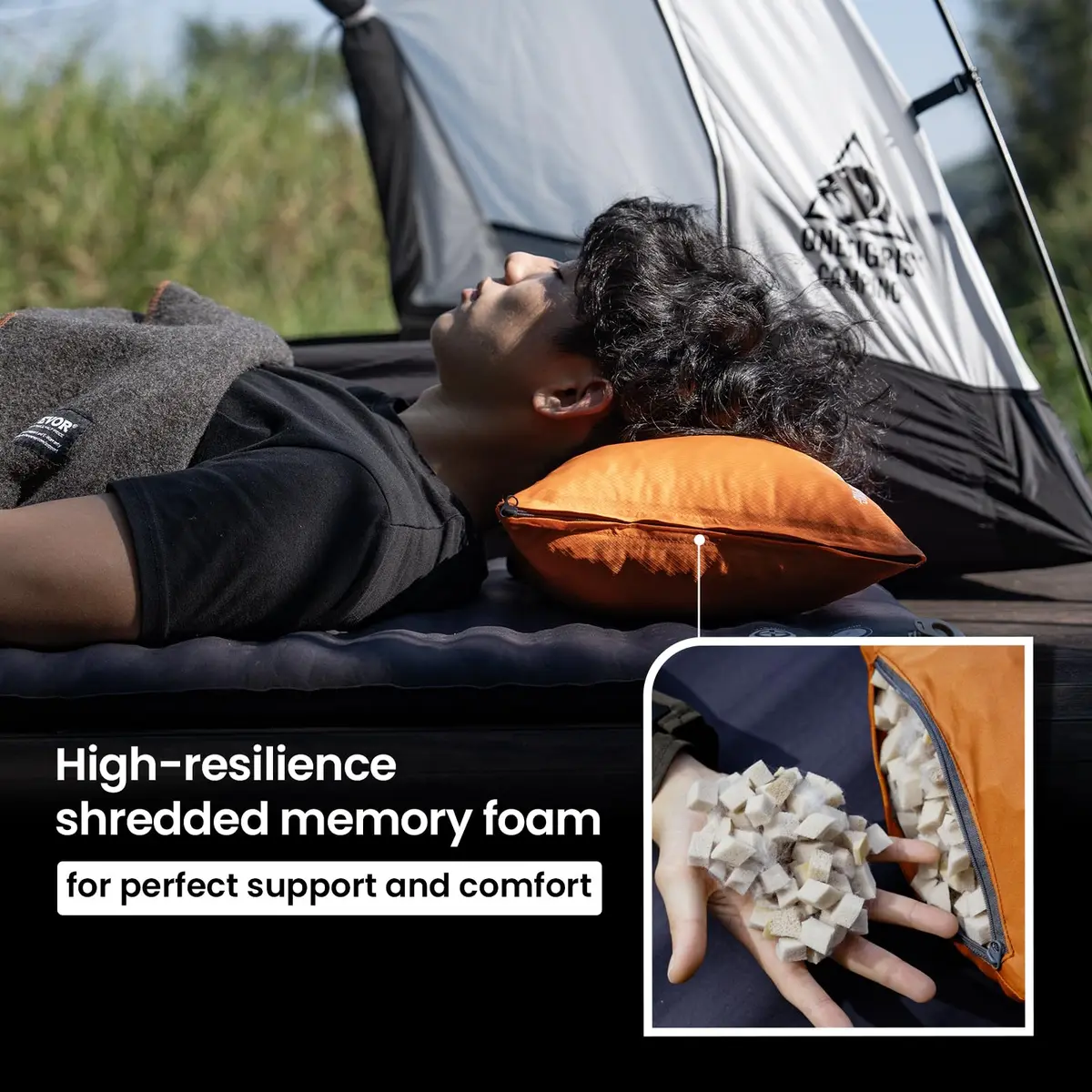 ONETIGRIS Wilddream Camping Pillow Shredded Memory Foam 550g (1.2 lb) Orange | All-Season Comfort for Backpacking & Travel - view 4