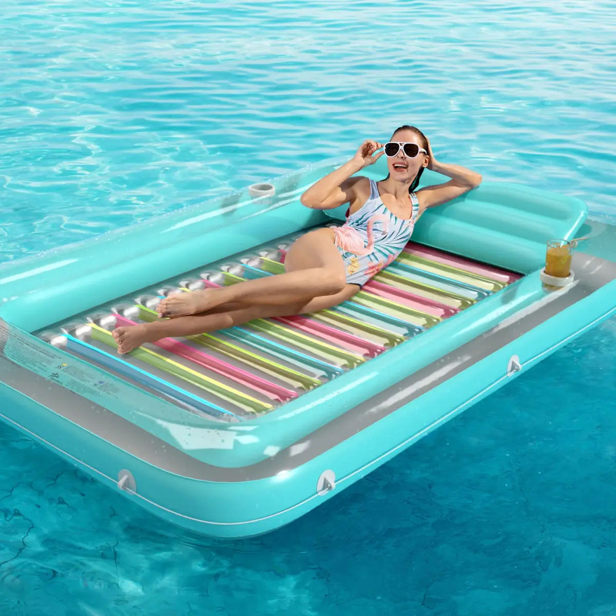 Jasonwell Inflatable Tanning Pool Lounger Float XXL Mint Green | 210 cm (89 in) x 170 cm (67 in) - view 7