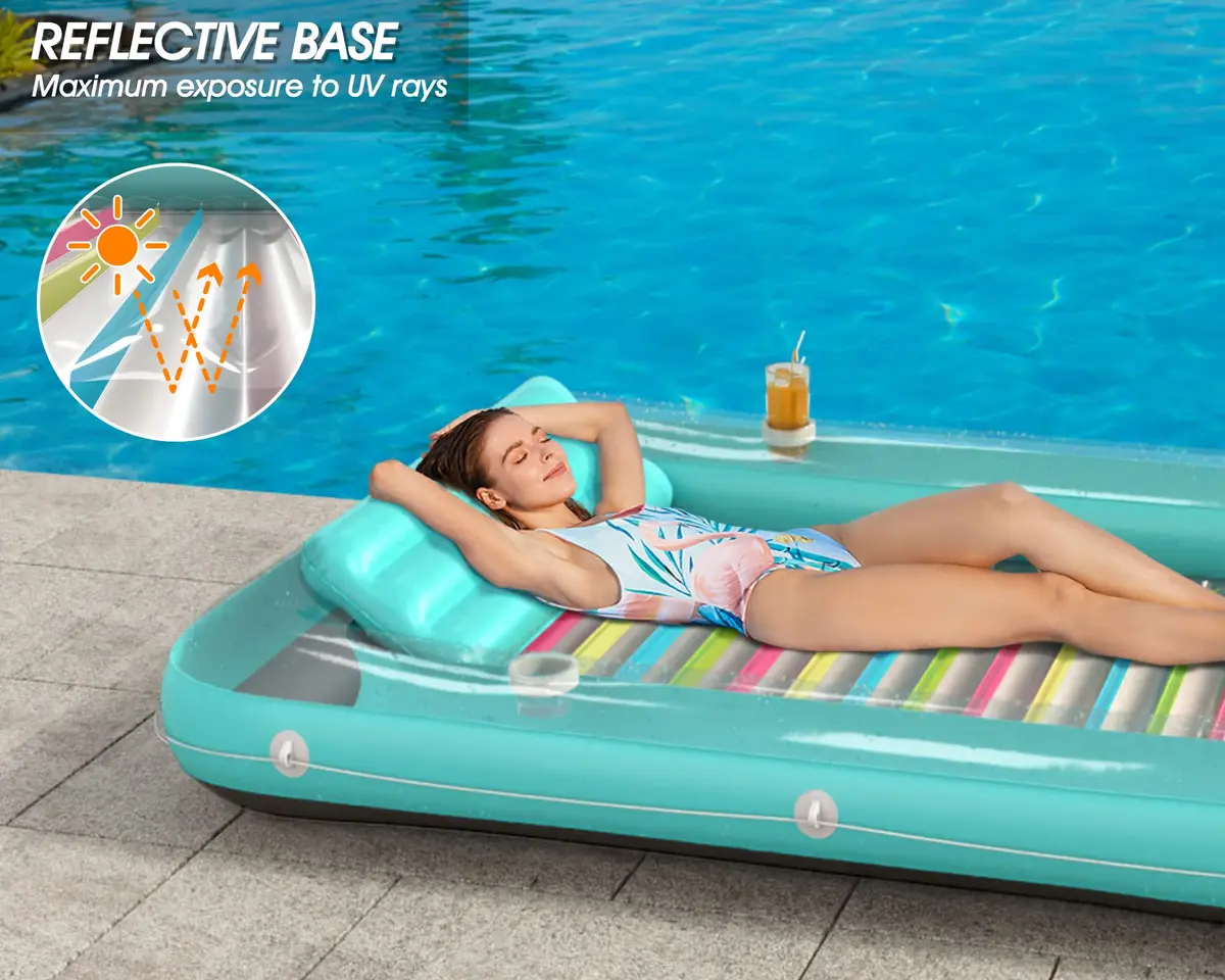 Jasonwell Inflatable Tanning Pool Lounger Float XXL Mint Green | 210 cm (89 in) x 170 cm (67 in) - view 3