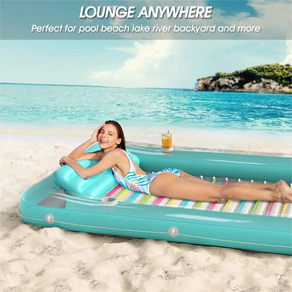 Jasonwell Inflatable Tanning Pool Lounger Float XXL Mint Green | 210 cm (89 in) x 170 cm (67 in) - view 4