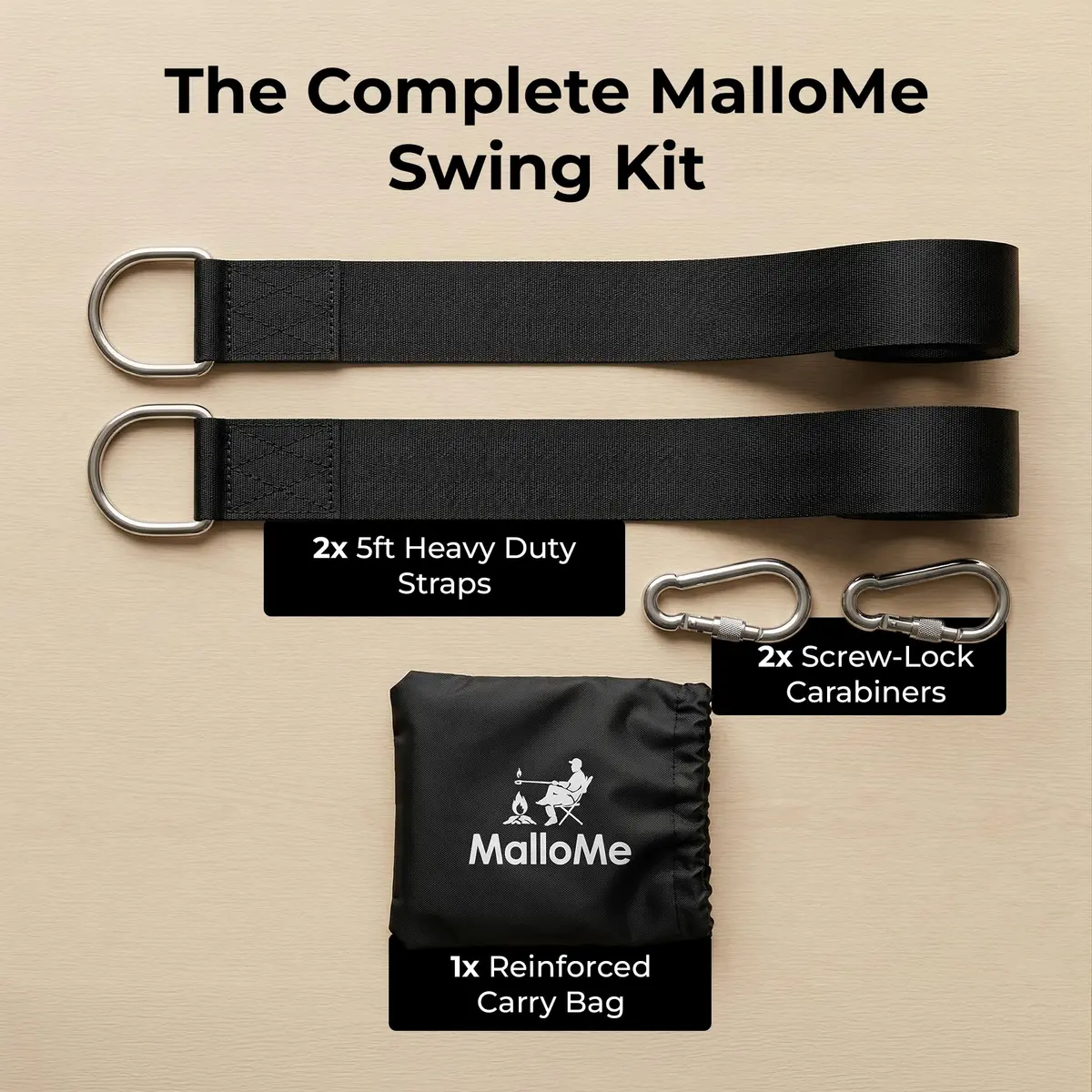 MalloMe Heavy Duty Tree Swing Straps & Hammock Straps for Trees – 2200 LB Capacity, 2 Locking Carabiners & Storage Bag | Safe for Branches or Between 2 Trees - view 6