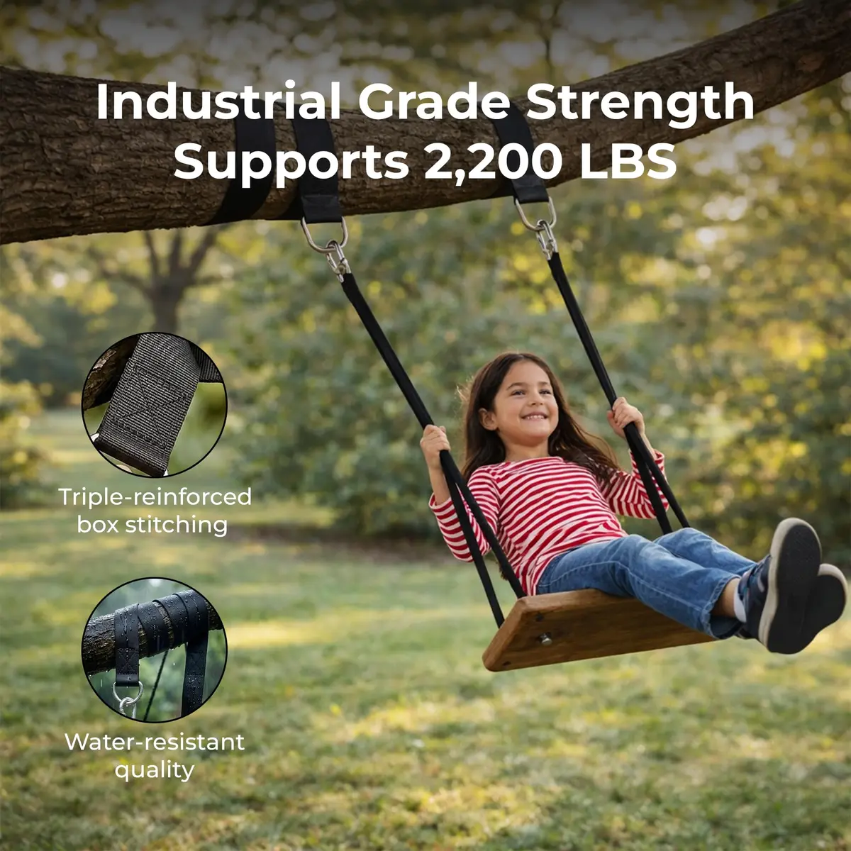 MalloMe Heavy Duty Tree Swing Straps & Hammock Straps for Trees – 2200 LB Capacity, 2 Locking Carabiners & Storage Bag | Safe for Branches or Between 2 Trees - view 2