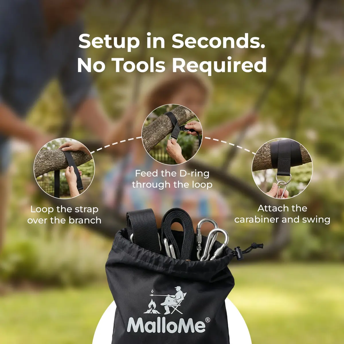 MalloMe Heavy Duty Tree Swing Straps & Hammock Straps for Trees – 2200 LB Capacity, 2 Locking Carabiners & Storage Bag | Safe for Branches or Between 2 Trees - view 3