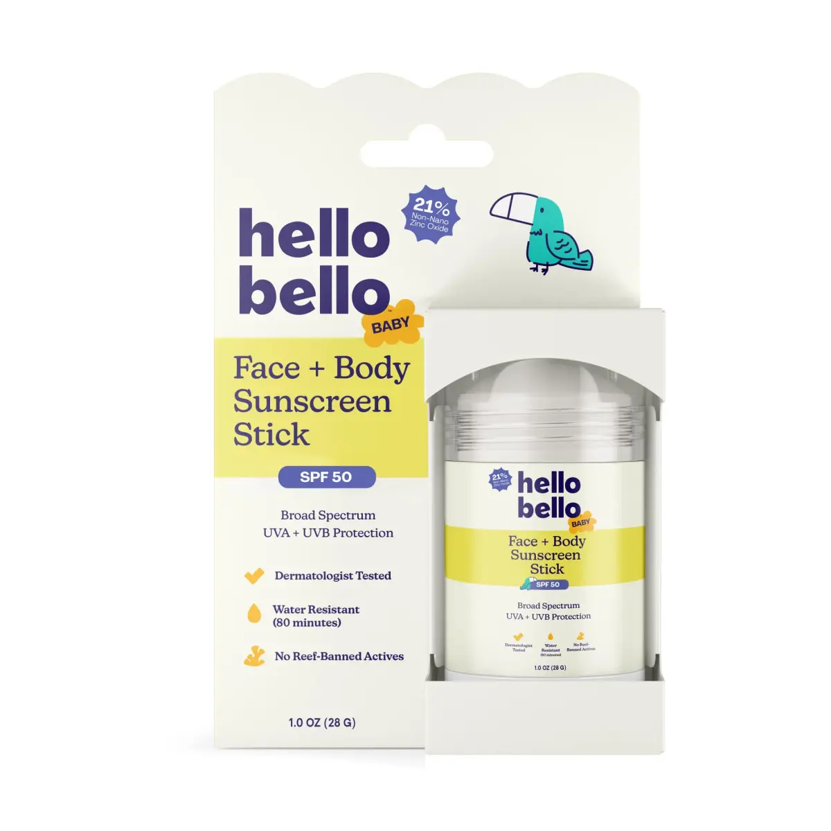 Hello Bello Baby Mineral Sunscreen Stick SPF 50 29.57ml (1oz) | Broad Spectrum UVA/UVB Protection - main product image