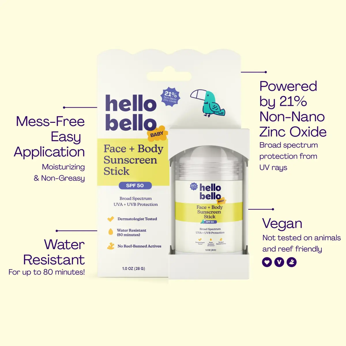 Hello Bello Baby Mineral Sunscreen Stick SPF 50 29.57ml (1oz) | Broad Spectrum UVA/UVB Protection - view 3