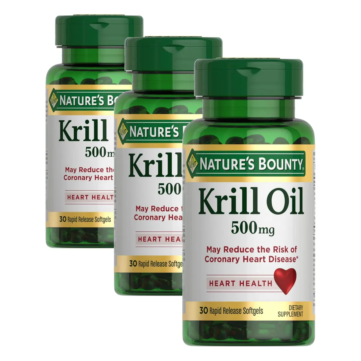 Nature's Bounty Krill Oil 500mg 90 Count (Pack of 3) | Heart Health Supplement - main product image