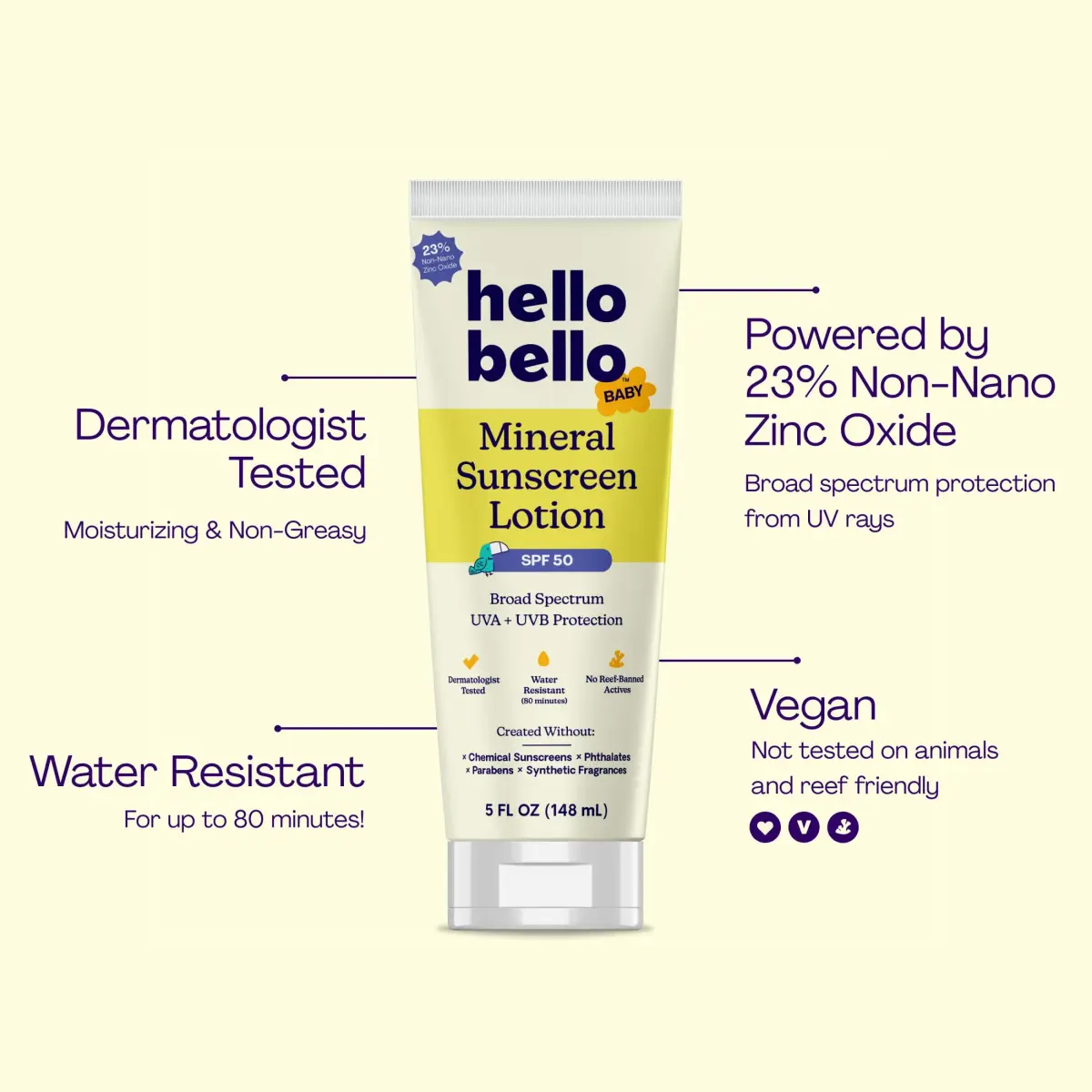 Hello Bello Baby Mineral Sunscreen Lotion SPF 50 148ml (5 fl oz) | Gentle Broad-Spectrum UVA/UVB Protection - view 2