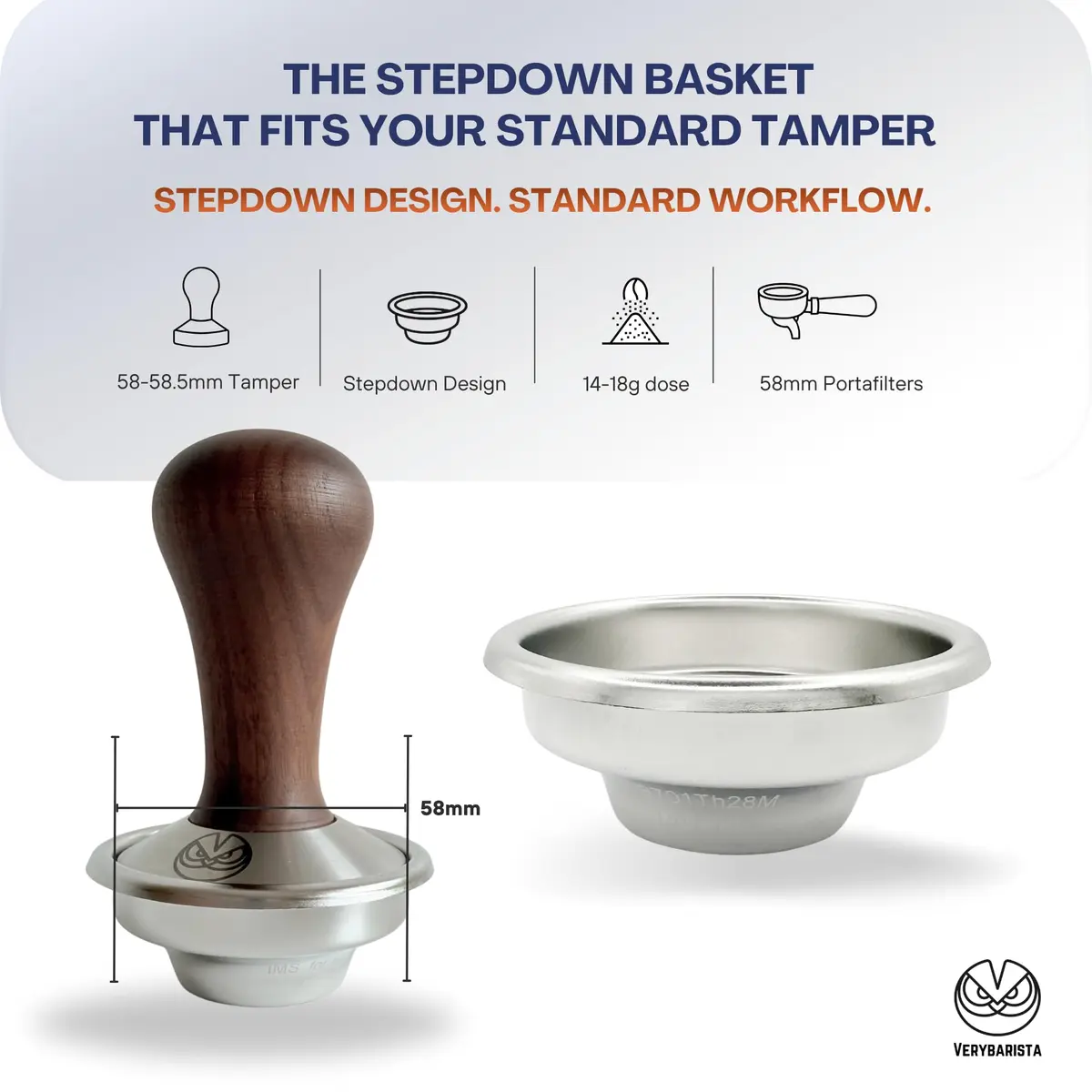 verybarista Competition Filter Basket Stepdown Shape 58mm | Improves Extraction & Consistency - view 3