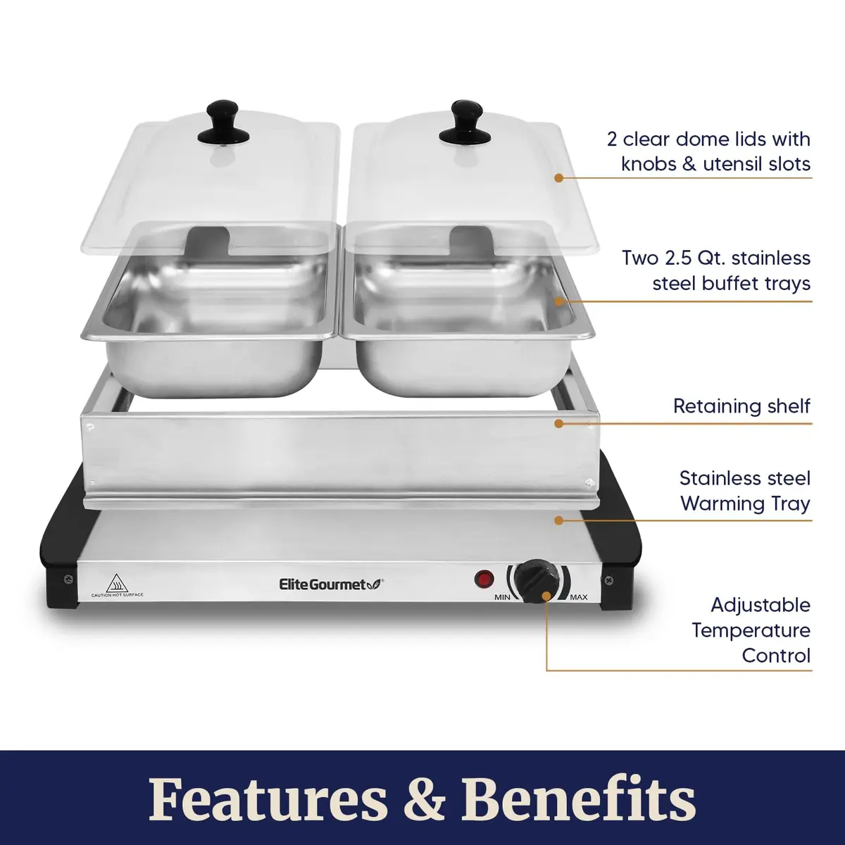 Elite Gourmet Dual Buffet Server 5 Quart (4.73 L) | Keeps Food Hot for Hours - view 6