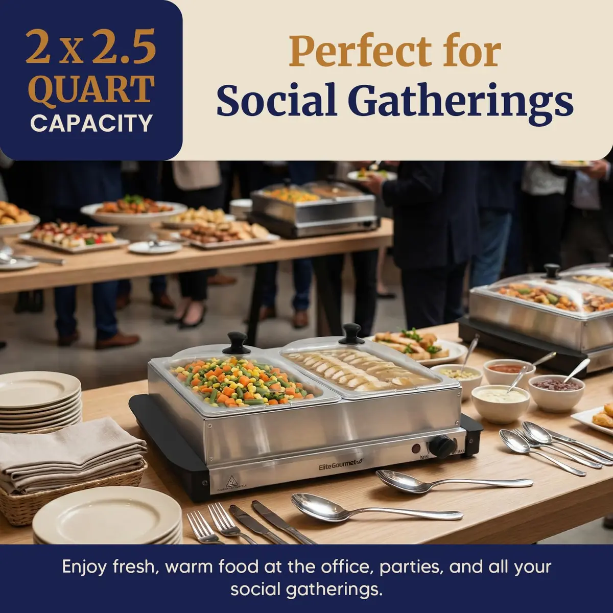 Elite Gourmet Dual Buffet Server 5 Quart (4.73 L) | Keeps Food Hot for Hours - view 2