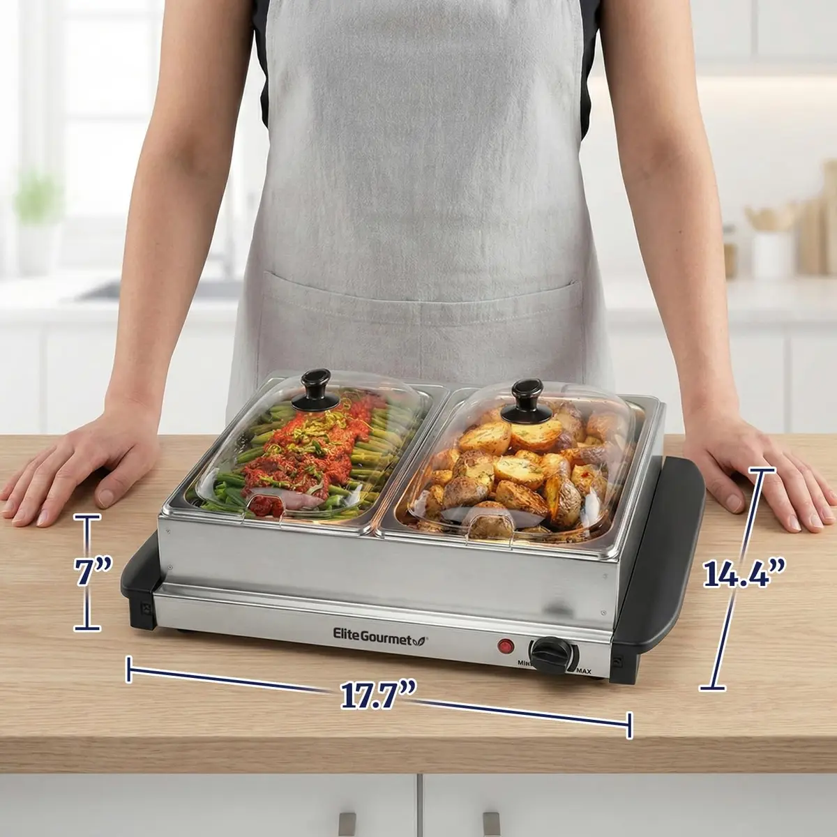 Elite Gourmet Dual Buffet Server 5 Quart (4.73 L) | Keeps Food Hot for Hours - view 4