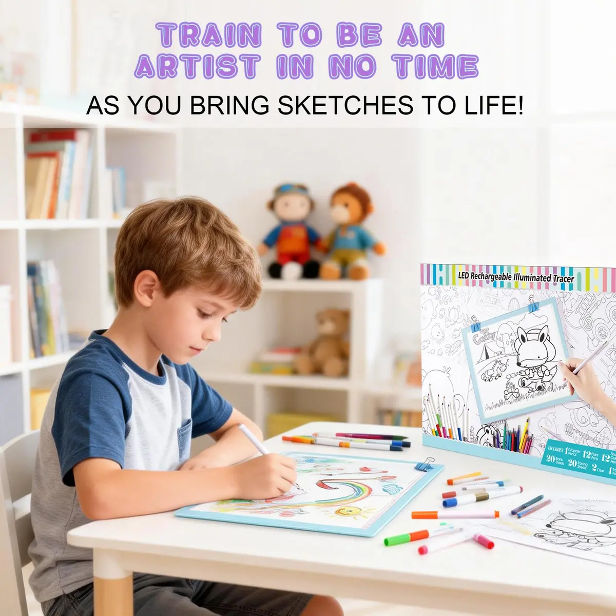 ME456 Light Up Tracing Board Kit Blue 34cm (13.4") | Rechargeable LED Drawing Tablet for Kids Ages 3-12 - view 6