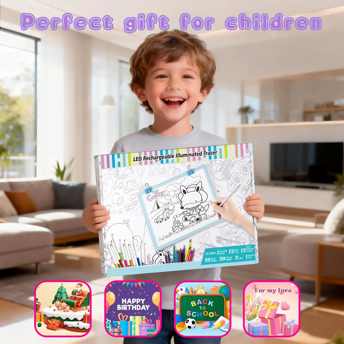 ME456 Light Up Tracing Board Kit Blue 34cm (13.4") | Rechargeable LED Drawing Tablet for Kids Ages 3-12 - view 7