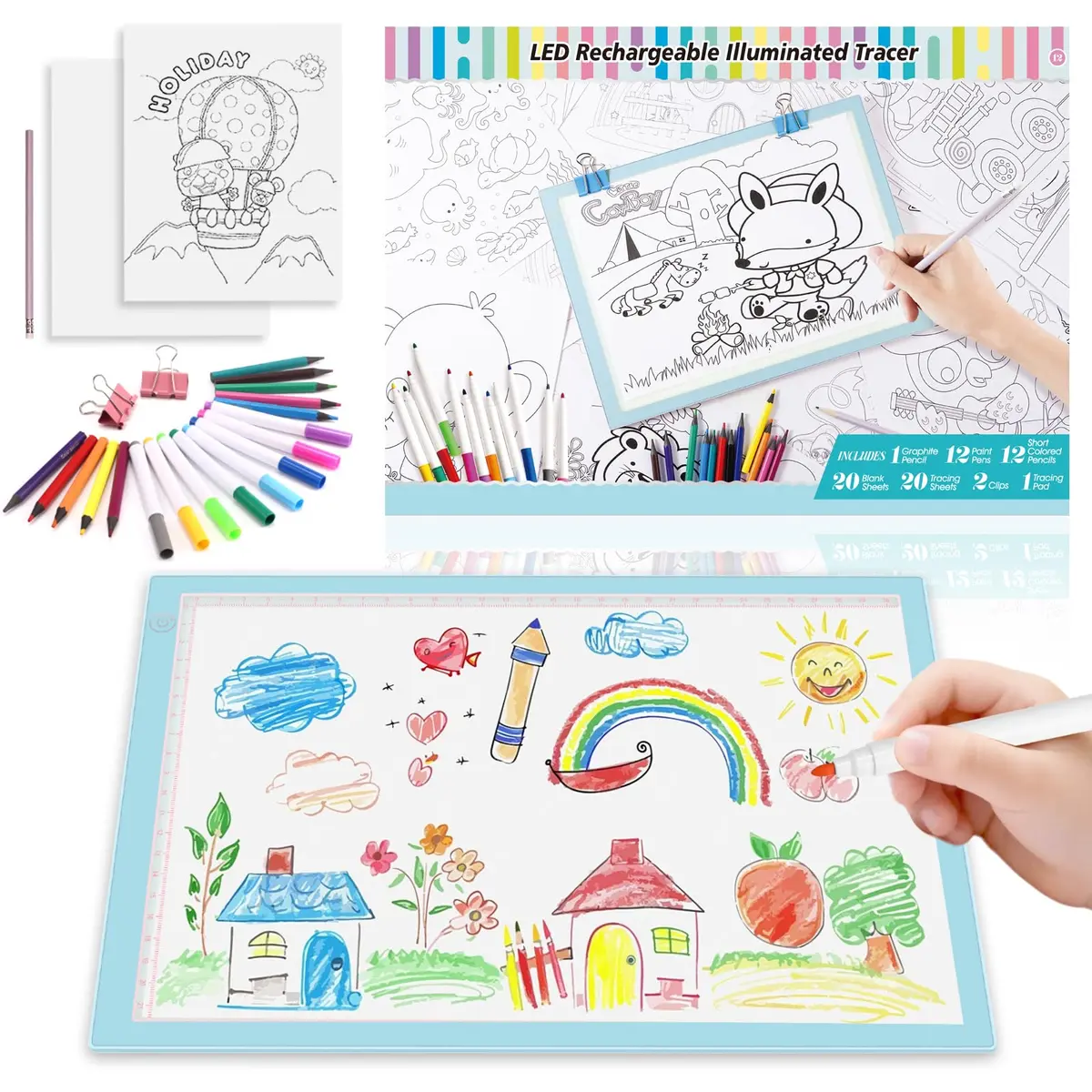 ME456 Light Up Tracing Board Kit Blue 34cm (13.4") | Rechargeable LED Drawing Tablet for Kids Ages 3-12 - view 9
