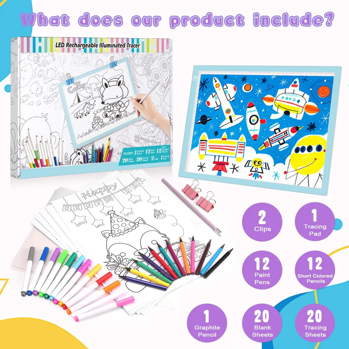 ME456 Light Up Tracing Board Kit Blue 34cm (13.4") | Rechargeable LED Drawing Tablet for Kids Ages 3-12 - view 2