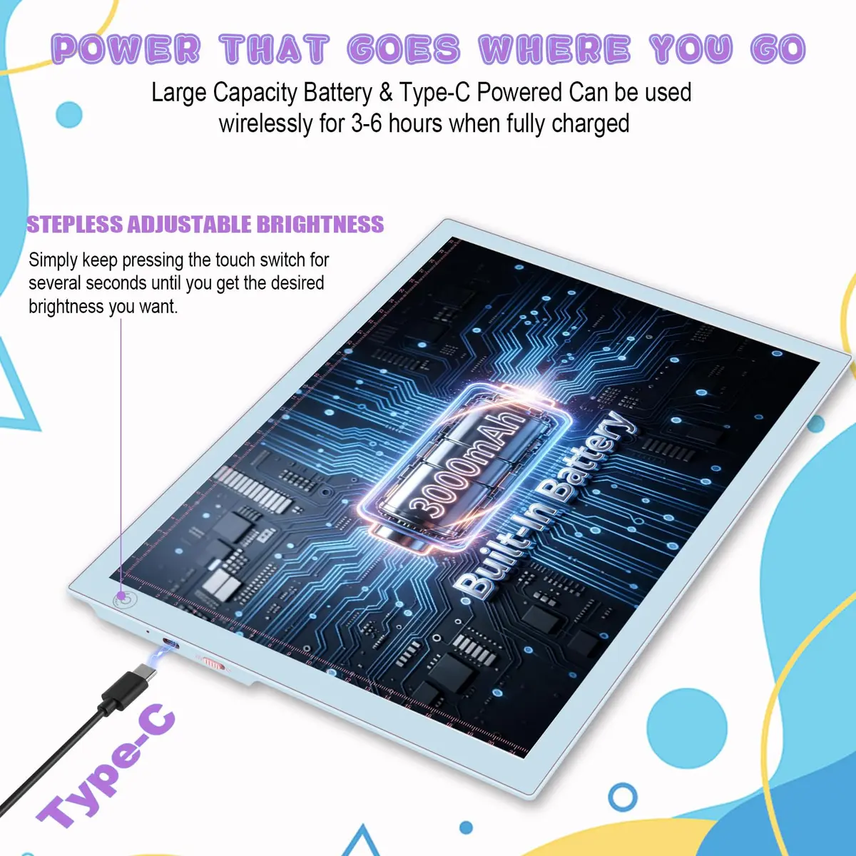 ME456 Light Up Tracing Board Kit Blue 34cm (13.4") | Rechargeable LED Drawing Tablet for Kids Ages 3-12 - view 3