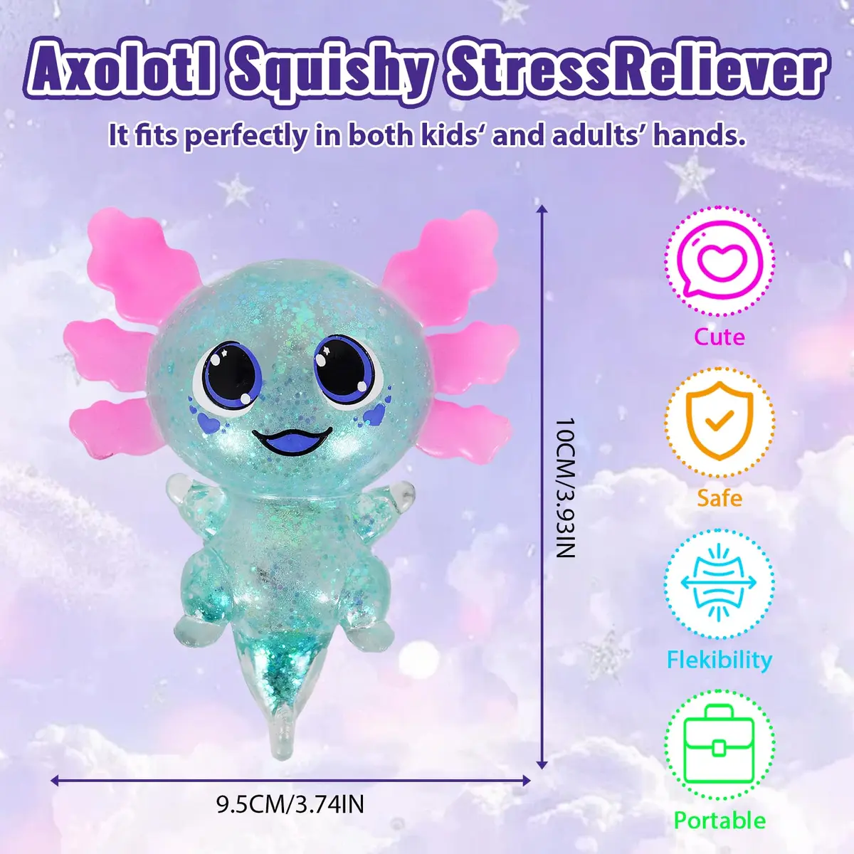 Puffwize Axolotl Squishy Toy Squeeze Stress Ball 9.5cm (3.74") | Non-Toxic Sensory Toy for Kids & Adults - view 4
