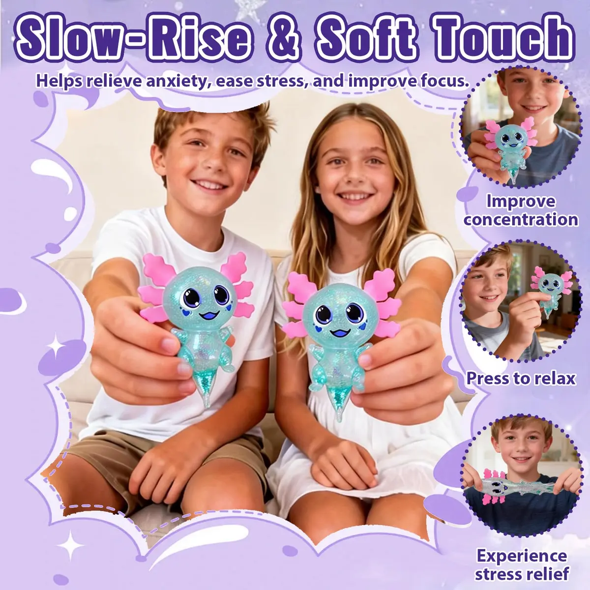 Puffwize Axolotl Squishy Toy Squeeze Stress Ball 9.5cm (3.74") | Non-Toxic Sensory Toy for Kids & Adults - view 6