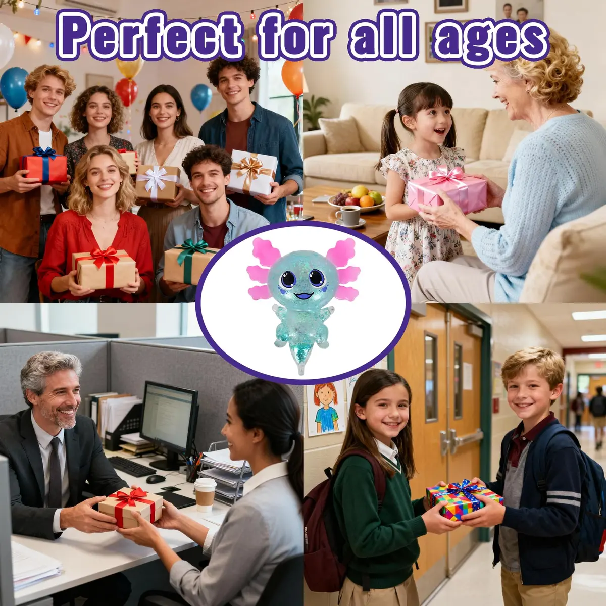 Puffwize Axolotl Squishy Toy Squeeze Stress Ball 9.5cm (3.74") | Non-Toxic Sensory Toy for Kids & Adults - view 8