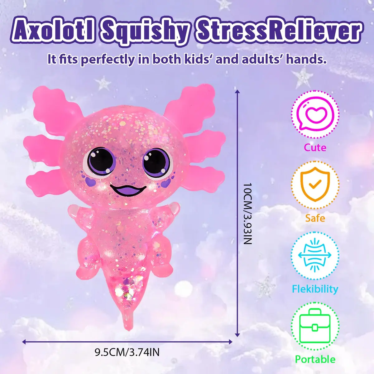 Puffwize Axolotl Squishy Toy Squeeze Stress Relief Fidget Sensory Toy for Kids Adults | Non-Toxic BPA-Free - view 4