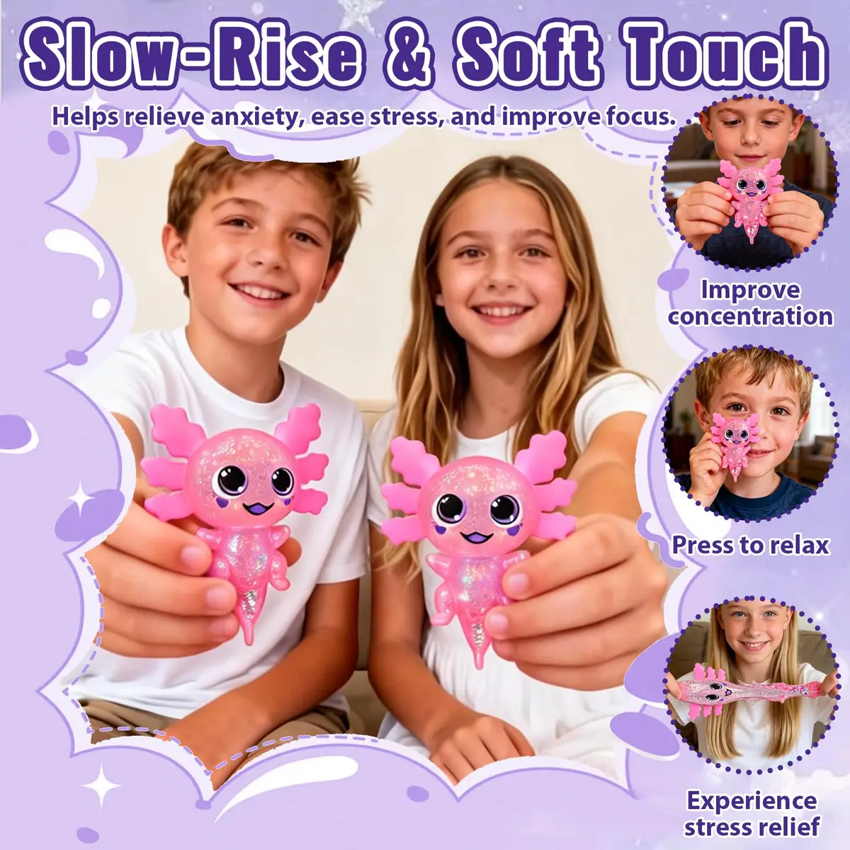 Puffwize Axolotl Squishy Toy Squeeze Stress Relief Fidget Sensory Toy for Kids Adults | Non-Toxic BPA-Free - view 6