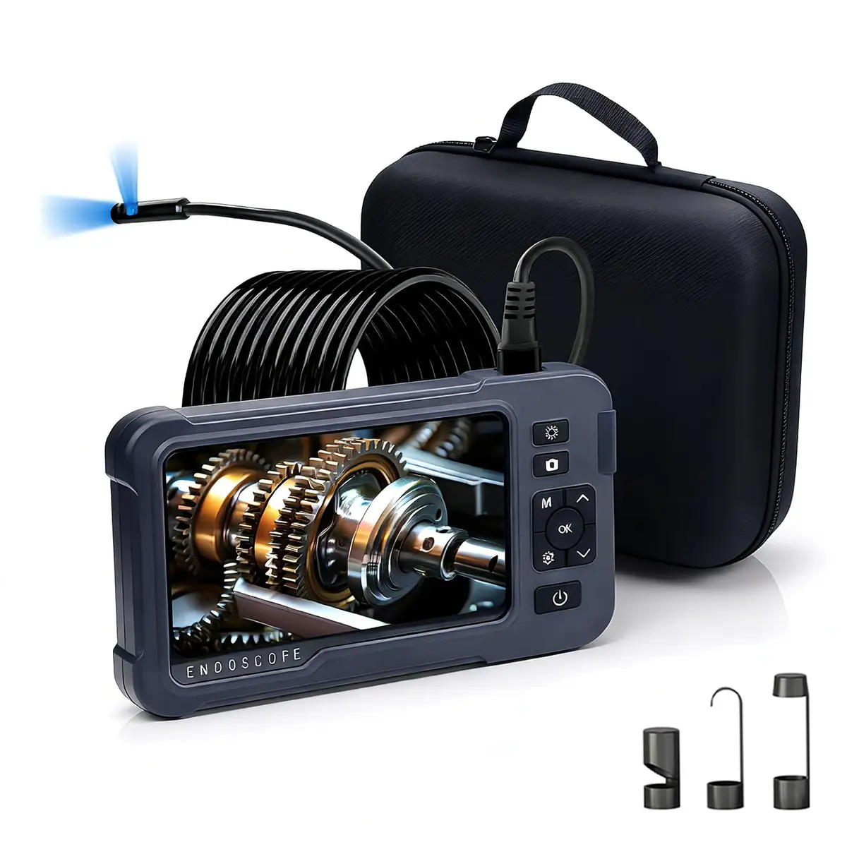 COOVIE 5-Inch HD Endoscope Camera with 3 Lenses & 8 LEDs | 5m (16.5ft) Semi-Rigid Cable, 1920P Video - main product image