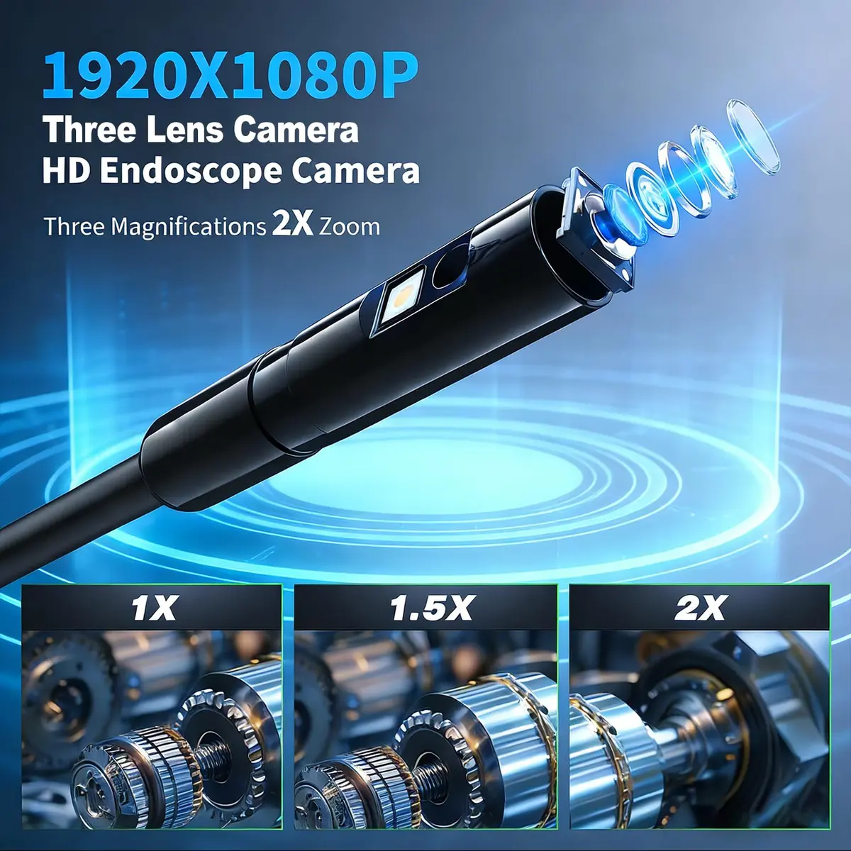COOVIE 5-Inch HD Endoscope Camera with 3 Lenses & 8 LEDs | 5m (16.5ft) Semi-Rigid Cable, 1920P Video - view 3