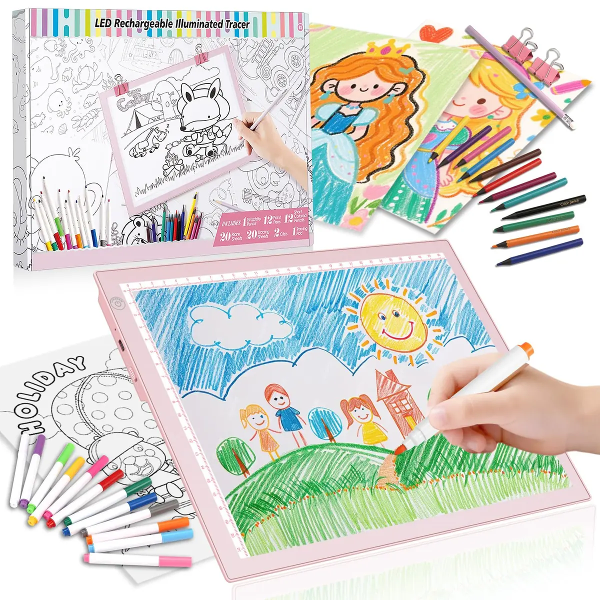 ME456 LED Drawing Tablet Kit 38 cm (15 Inch) Pink | Rechargeable Light Board for Tracing & Diamond Painting - main product image