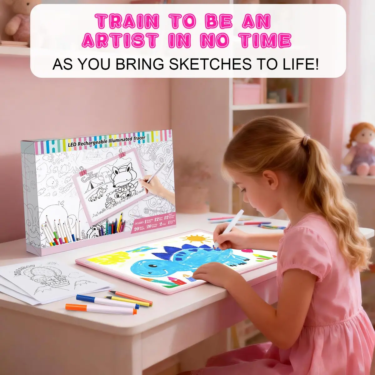 ME456 LED Drawing Tablet Kit 38 cm (15 Inch) Pink | Rechargeable Light Board for Tracing & Diamond Painting - view 6