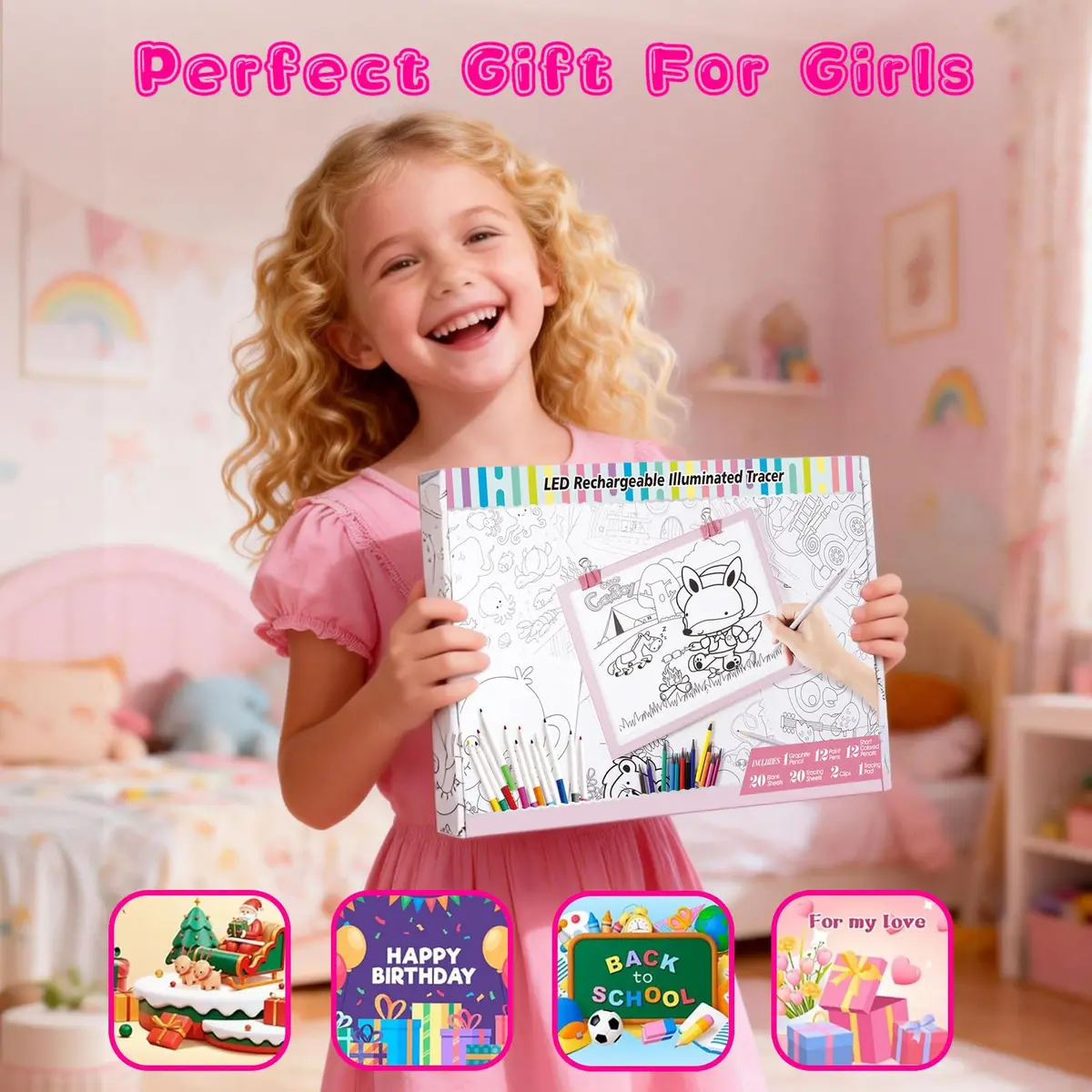 ME456 LED Drawing Tablet Kit 38 cm (15 Inch) Pink | Rechargeable Light Board for Tracing & Diamond Painting - view 7