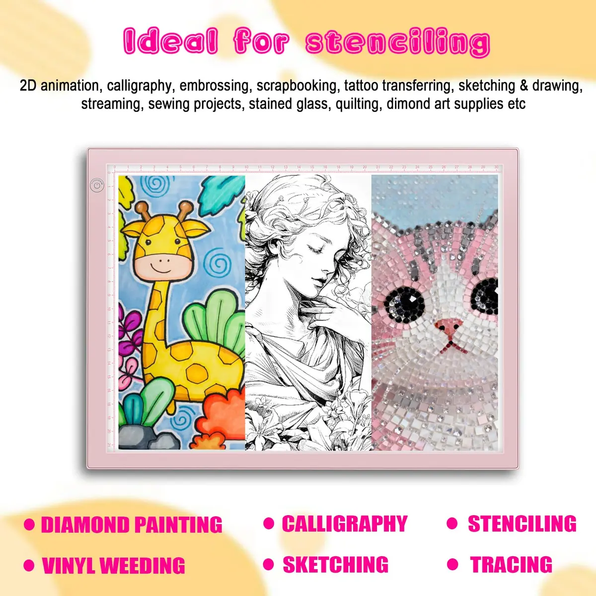 ME456 LED Drawing Tablet Kit 38 cm (15 Inch) Pink | Rechargeable Light Board for Tracing & Diamond Painting - view 8