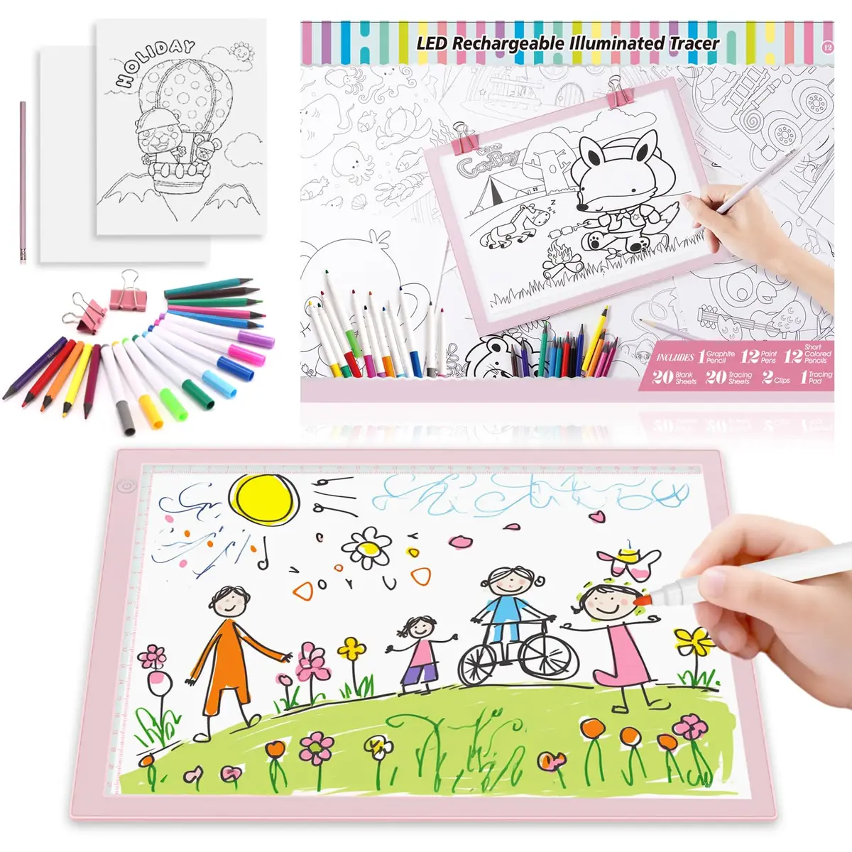 ME456 LED Drawing Tablet Kit 38 cm (15 Inch) Pink | Rechargeable Light Board for Tracing & Diamond Painting - view 9