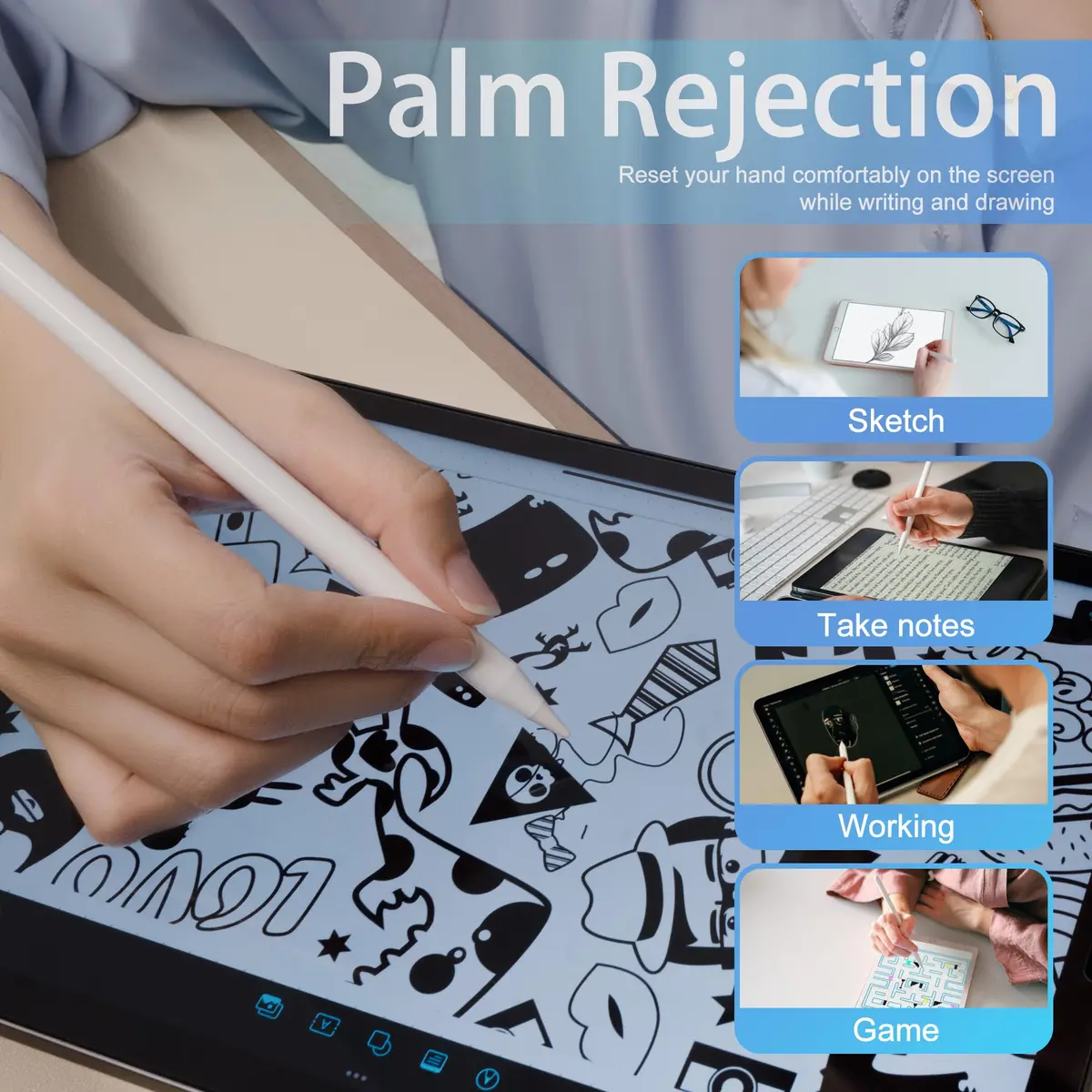 RKItE Stylus Pen for iPad 11th & 10th Gen | Fast Charge & Palm Rejection (70-120 chars) - view 5