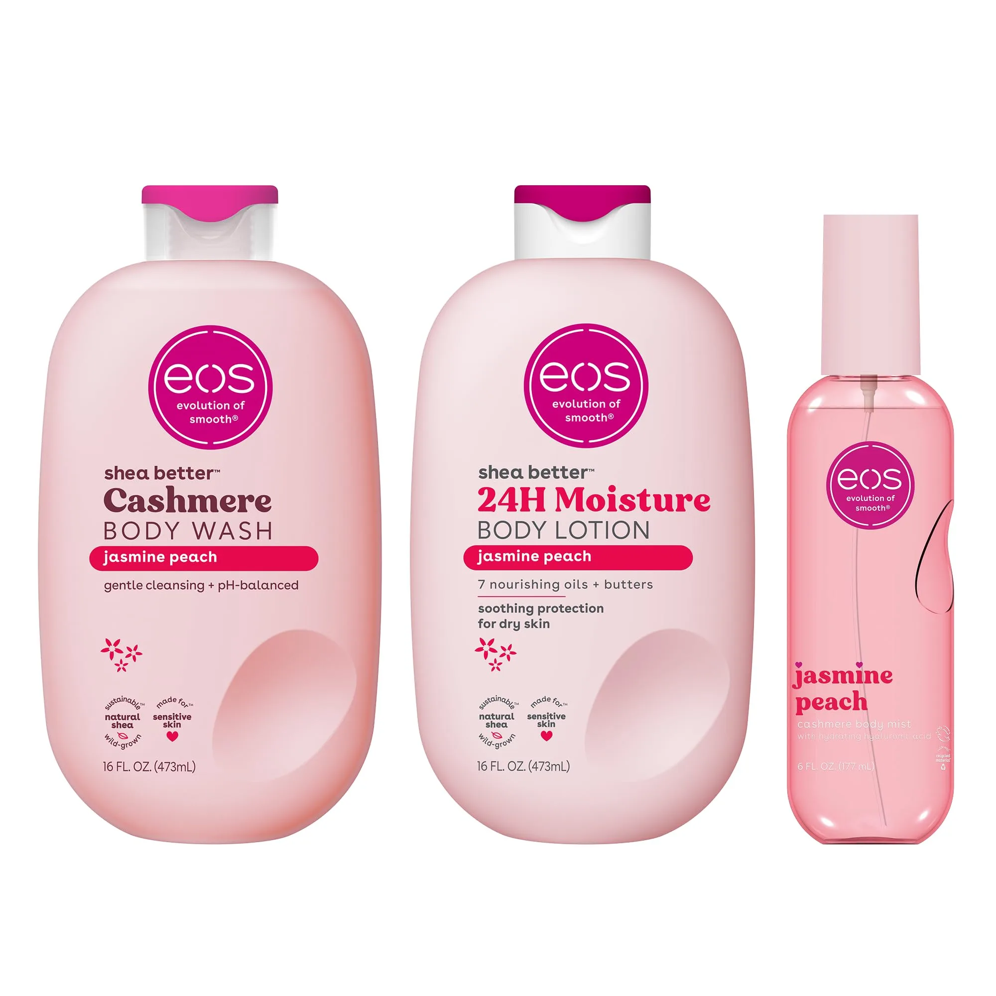 eos Jasmine Peach Body Wash, Mist & Lotion Set | Hydrating Skin Care Layering - main product image