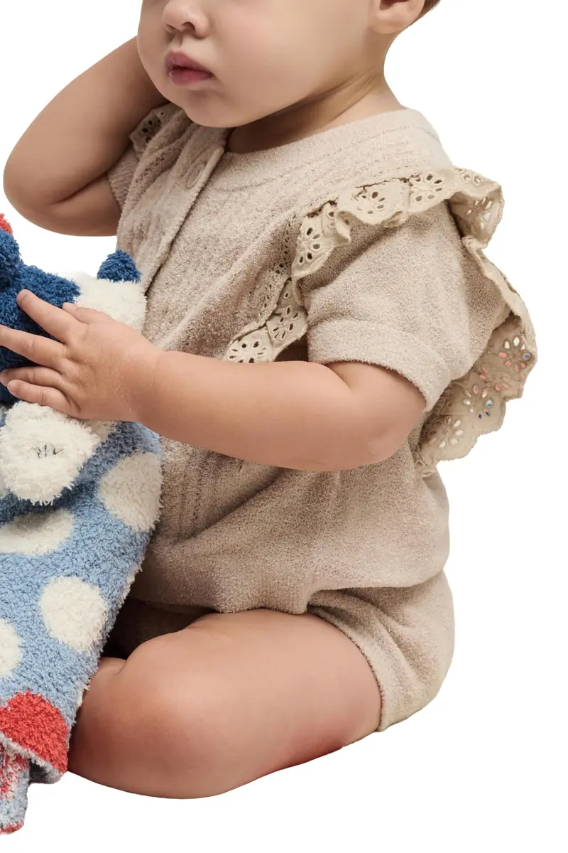 Barefoot Dreams CozyChic Ultra Lite Baby Set with Cotton Eyelet Ruffle, Stone, 12-18 Months | Timeless Comfort & Style - view 2
