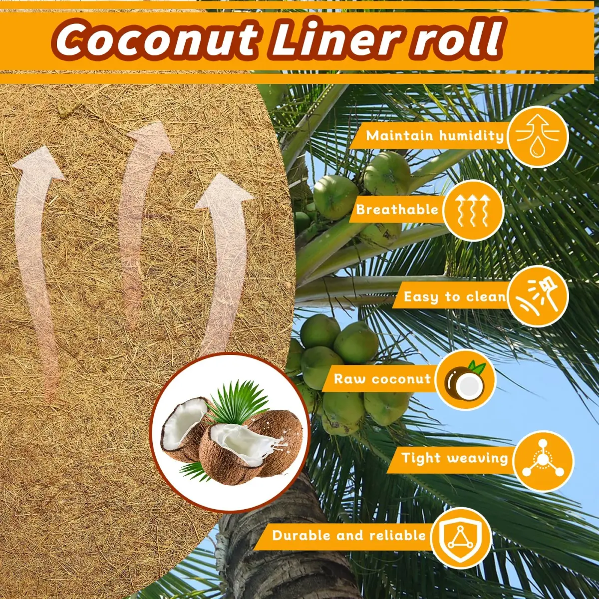 Hamiledyi Natural Coconut Fiber Reptile Carpet Roll 30cm x 3m (0.2-0.4cm Thick) | Breathable, Washable, DIY Substrate for Bearded Dragon, Tortoise, Lizard Habitats - view 5