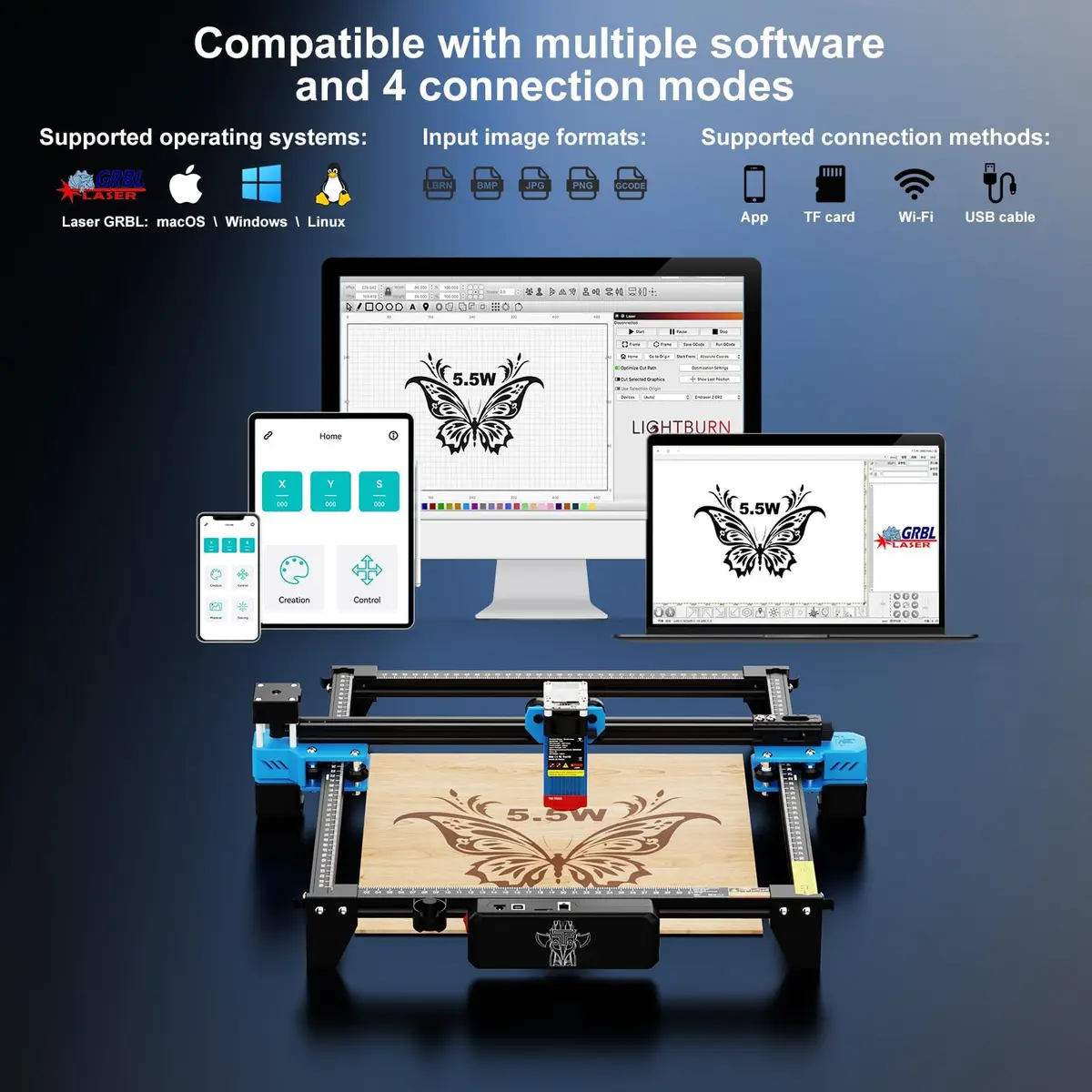 Twotrees TTS-55 Pro Laser Engraver 5500mW | 300x300mm Engraving Area, High Precision, Wi-Fi & USB Connectivity - view 3